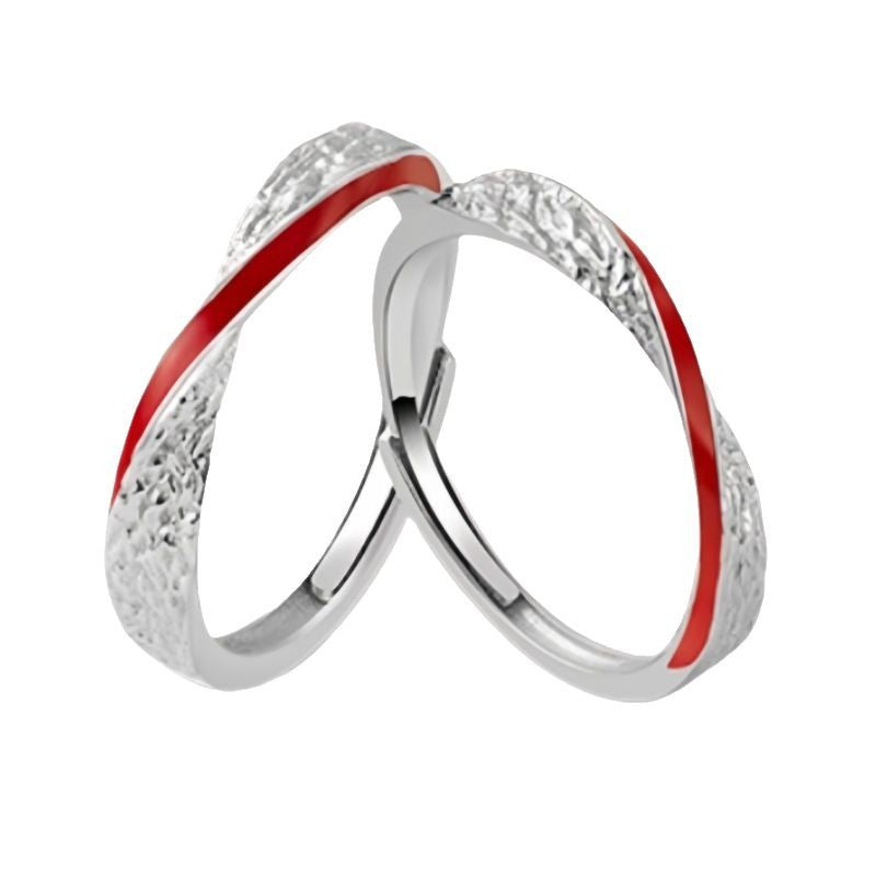 Adjustable Red Silk Thread Sterling Silver Couple Ring